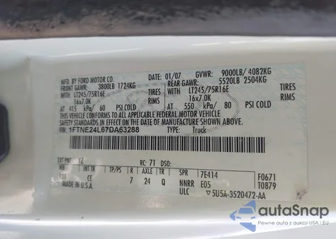 2007 Ford E-250 Commercial/Recreational from USA, damaged, VIN 1FTNE24L67DA63288